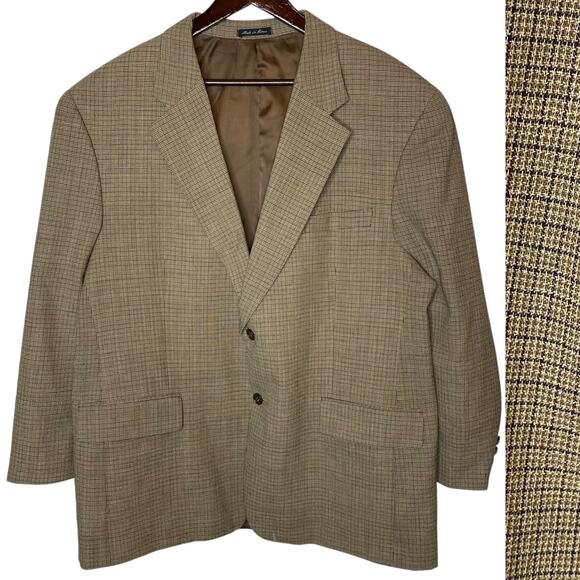 Club Room Vintage Wool Houndstooth Beige Men’s Blazer Sport Coat size 46R - Picture 1 of 6